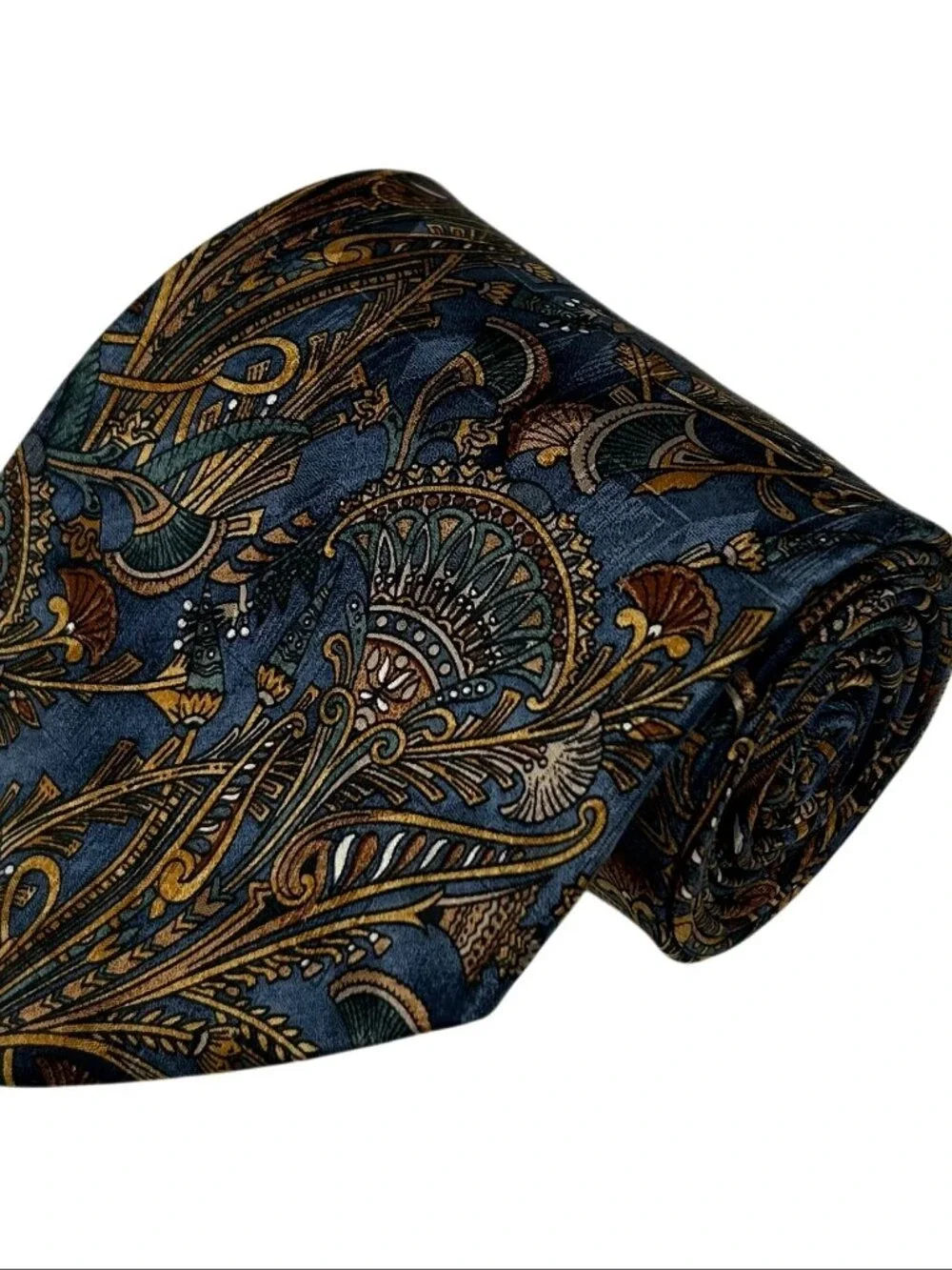 Ferrell Reed For Nordstrom Teal Blue Gold Silk Necktie Tie